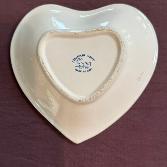 Ceramiche Fabbro Blue/White Snowy Heart Shaped Candy Dish Made in Italy - Picture 3 of 5